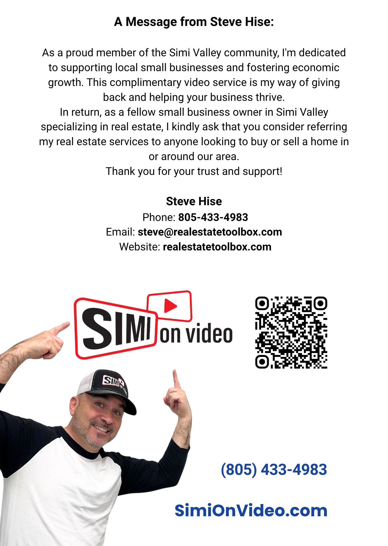 Back- Simi on Video Flyer Simi Valley Complementary Video for Simi valley Small Business